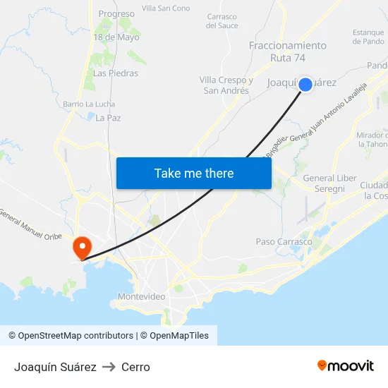 Joaquín Suárez to Cerro map