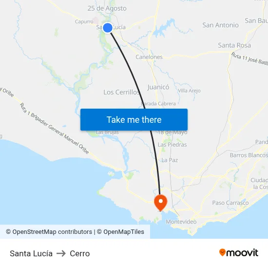 Santa Lucía to Cerro map