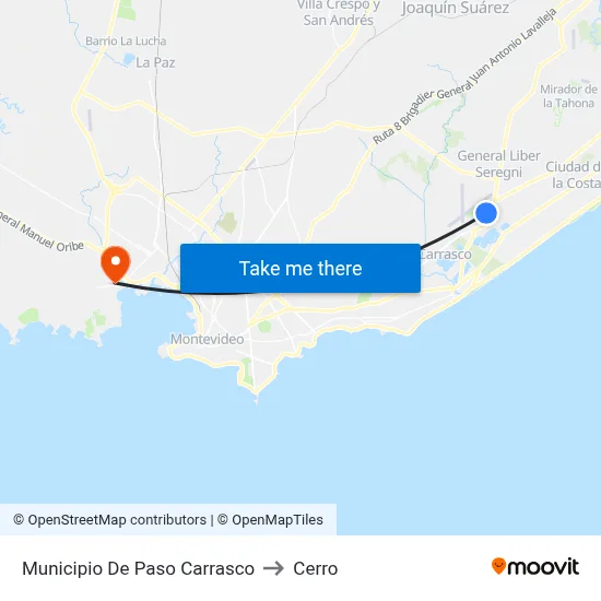 Municipio De Paso Carrasco to Cerro map