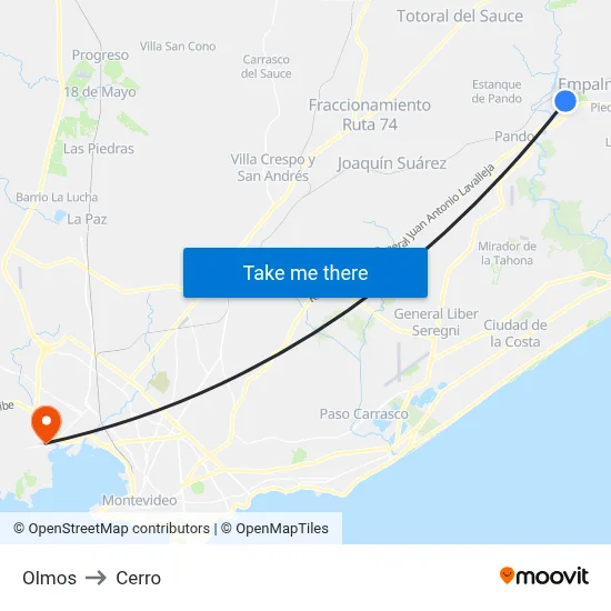 Olmos to Cerro map