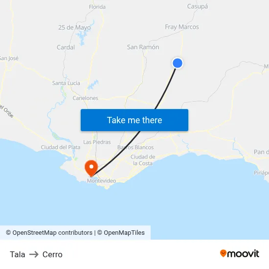 Tala to Cerro map