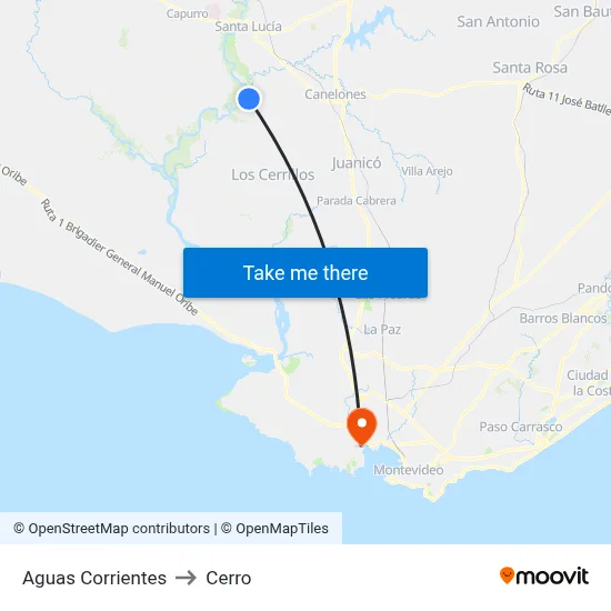 Aguas Corrientes to Cerro map