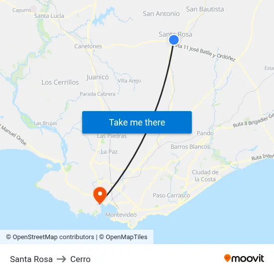 Santa Rosa to Cerro map