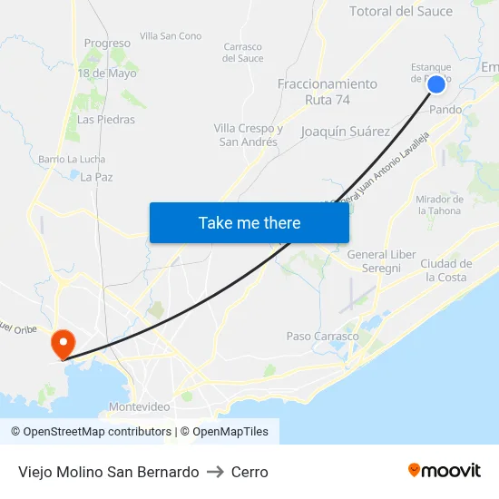 Viejo Molino San Bernardo to Cerro map