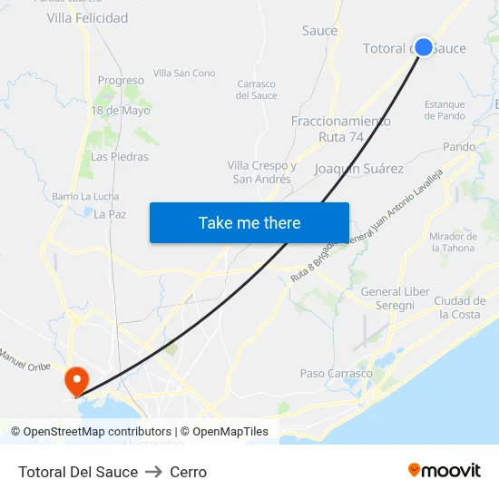 Totoral Del Sauce to Cerro map
