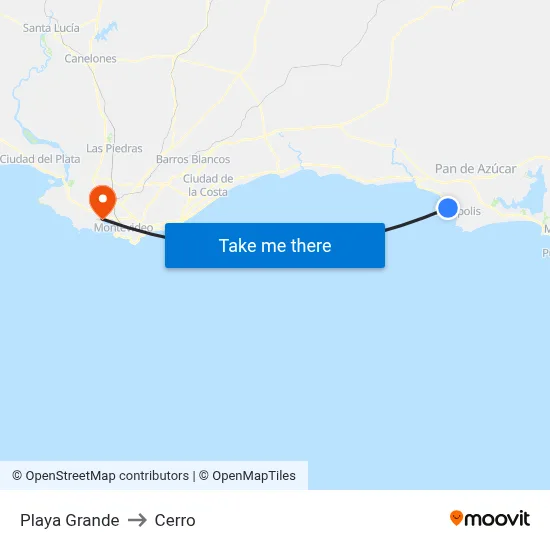 Playa Grande to Cerro map