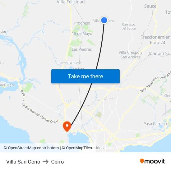 Villa San Cono to Cerro map