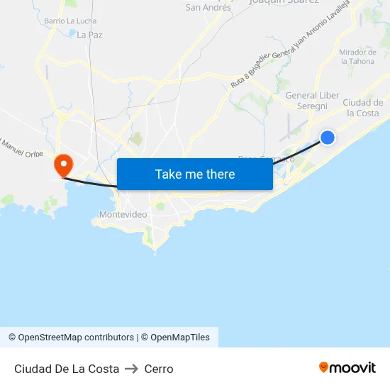 Ciudad De La Costa to Cerro map