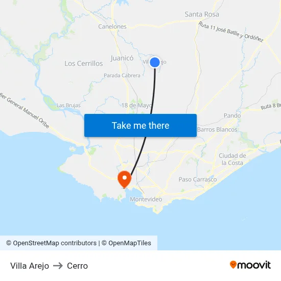 Villa Arejo to Cerro map