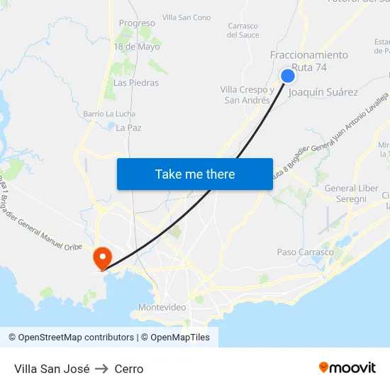 Villa San José to Cerro map