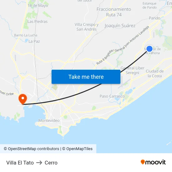 Villa El Tato to Cerro map