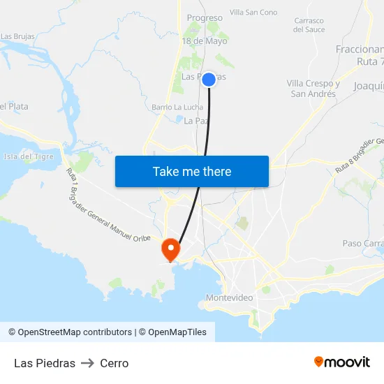 Las Piedras to Cerro map
