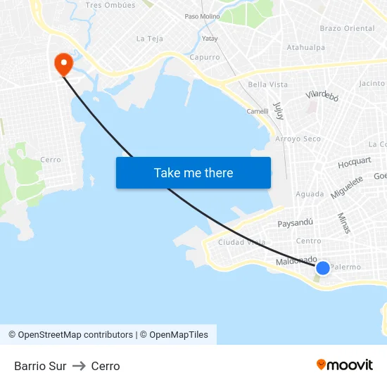 Barrio Sur to Cerro map