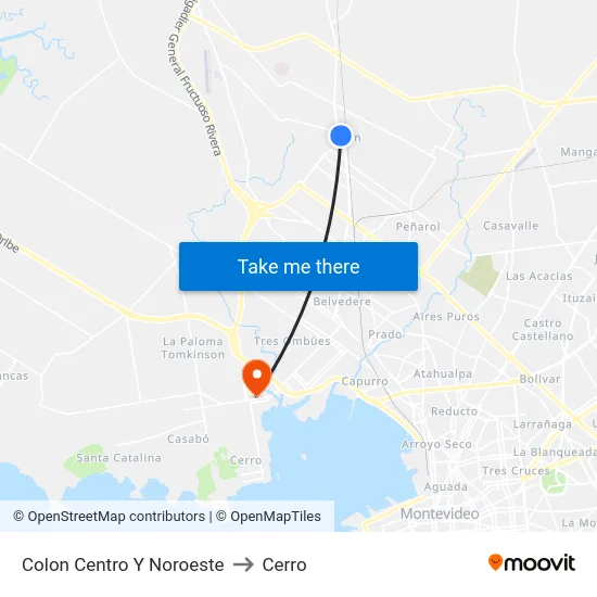 Colon Centro Y Noroeste to Cerro map