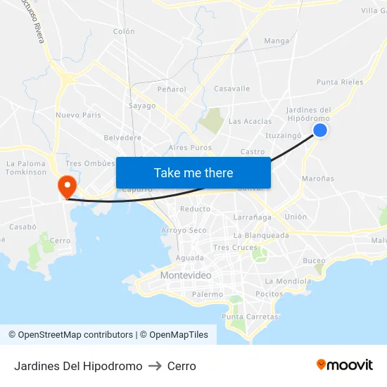 Jardines Del Hipodromo to Cerro map