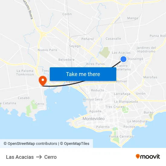 Las Acacias to Cerro map