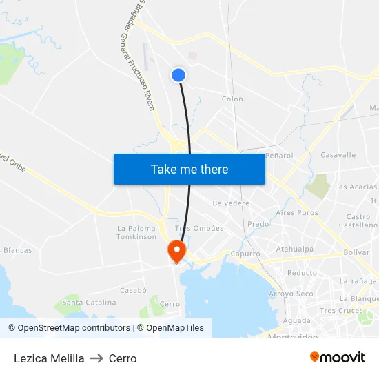 Lezica Melilla to Cerro map