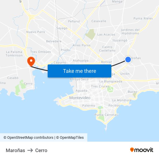 Maroñas to Cerro map