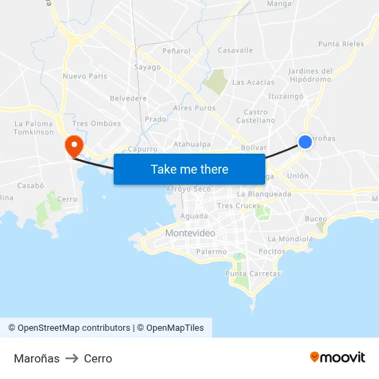 Maroñas to Cerro map