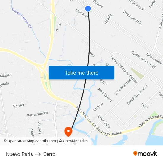Nuevo Paris to Cerro map