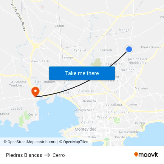 Piedras Blancas to Cerro map