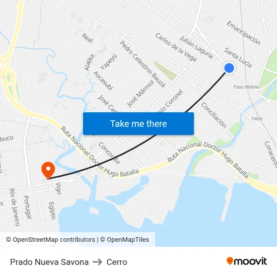 Prado Nueva Savona to Cerro map