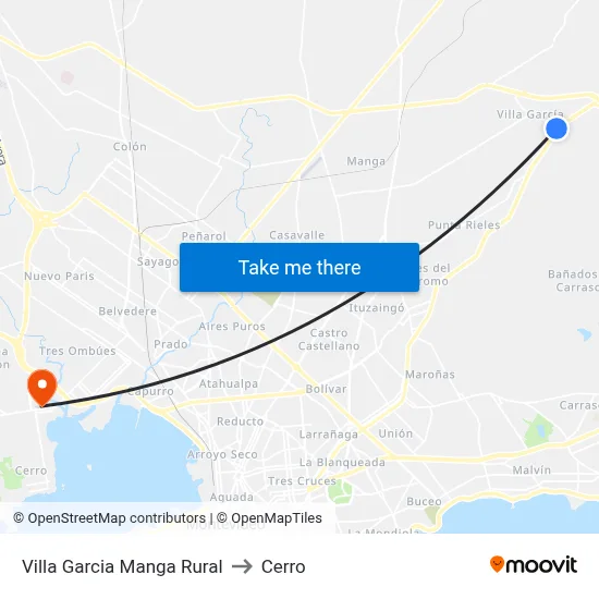 Villa Garcia Manga Rural to Cerro map