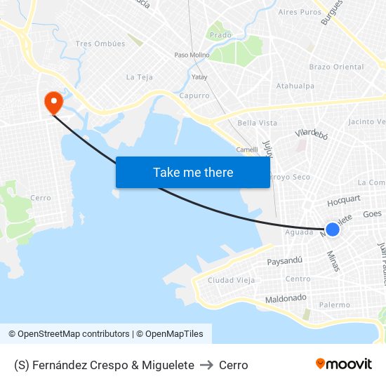 (S) Fernández Crespo & Miguelete to Cerro map