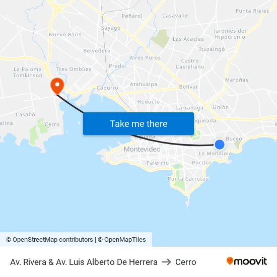 Av. Rivera & Av. Luis Alberto De Herrera to Cerro map