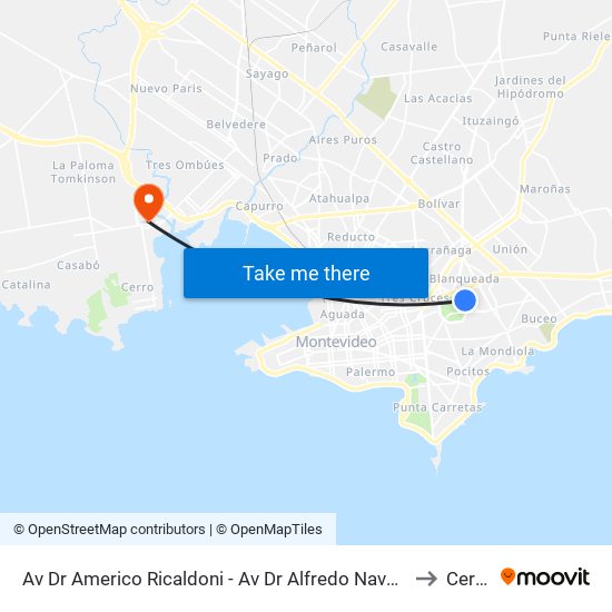 Av Dr Americo Ricaldoni - Av Dr Alfredo Navarro to Cerro map