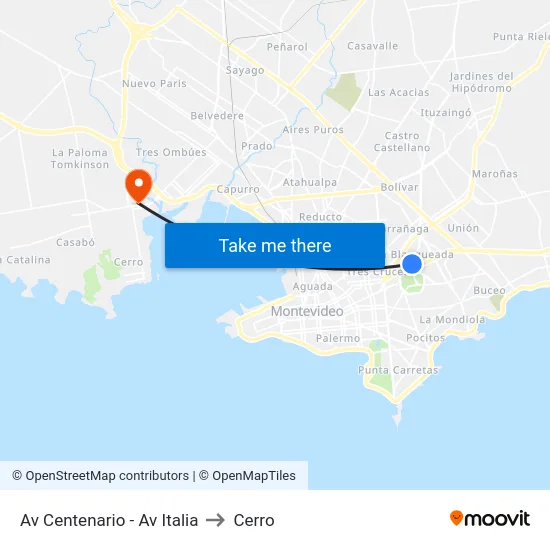 Av Centenario - Av Italia to Cerro map