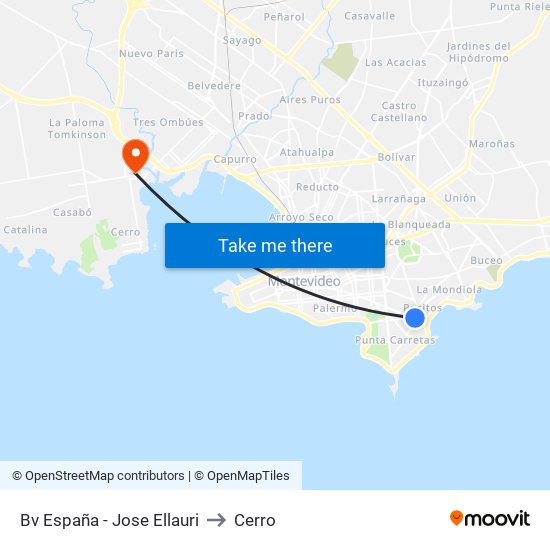 Bv España - Jose Ellauri to Cerro map