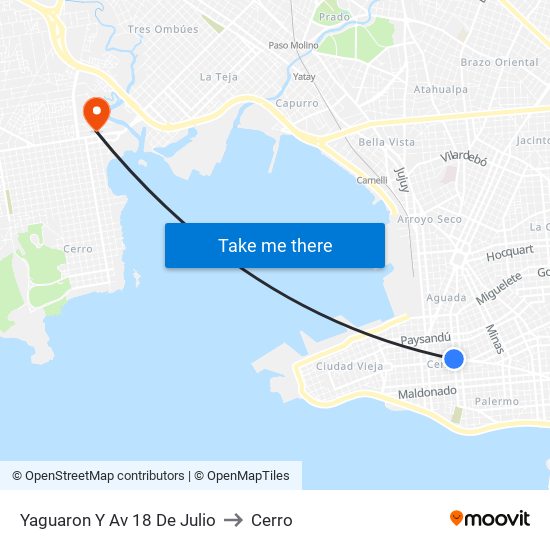 Yaguaron Y Av 18 De Julio to Cerro map