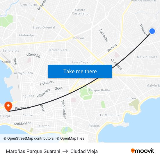 Maroñas Parque Guarani to Ciudad Vieja map