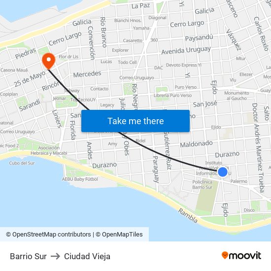 Barrio Sur to Ciudad Vieja map