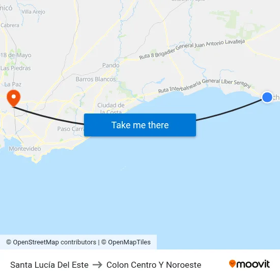 Santa Lucía Del Este to Colon Centro Y Noroeste map