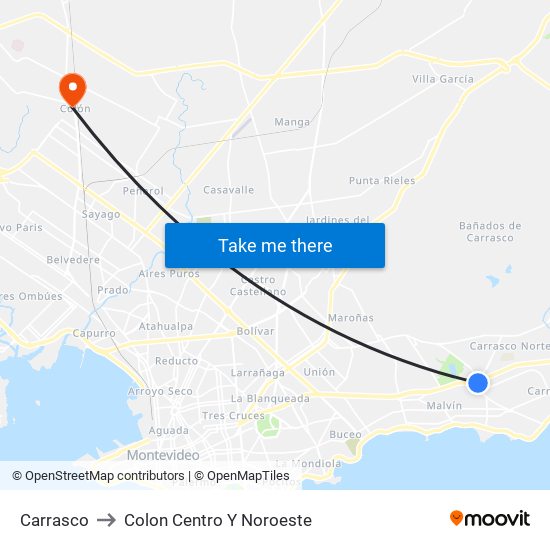 Carrasco to Colon Centro Y Noroeste map