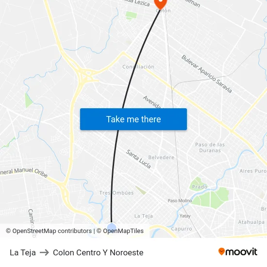 La Teja to Colon Centro Y Noroeste map