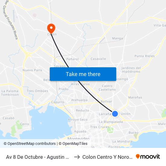 Av 8 De Octubre - Agustin Abreu to Colon Centro Y Noroeste map