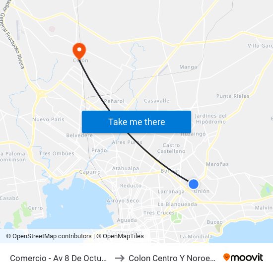 Comercio - Av 8 De Octubre to Colon Centro Y Noroeste map