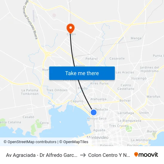 Av Agraciada - Dr Alfredo Garcia Morales to Colon Centro Y Noroeste map