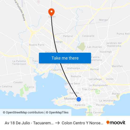 Av 18 De Julio - Tacuarembo to Colon Centro Y Noroeste map