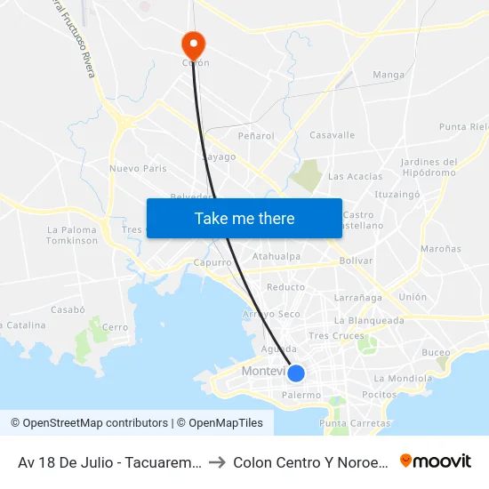 Av 18 De Julio - Tacuarembo to Colon Centro Y Noroeste map
