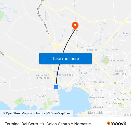 Terminal Del Cerro to Colon Centro Y Noroeste map