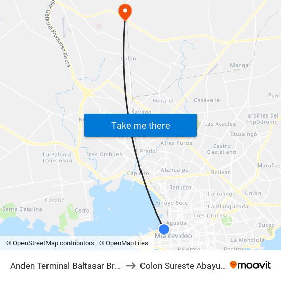 Anden Terminal Baltasar Brum to Colon Sureste Abayuba map