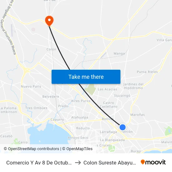 Comercio Y Av 8 De Octubre to Colon Sureste Abayuba map