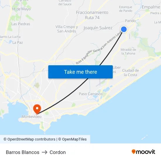 Barros Blancos to Cordon map