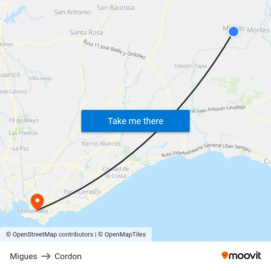 Migues to Cordon map