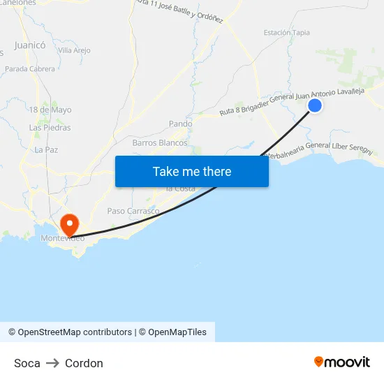 Soca to Cordon map