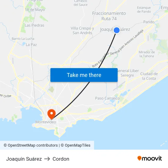 Joaquín Suárez to Cordon map